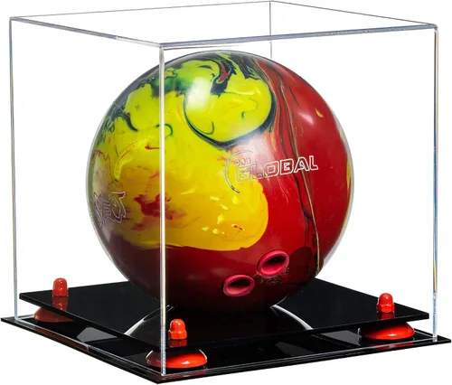 Vista 69 de Better Display Cases Acrylic Bowling Ball Display Case with Mirror Case, Yellow Risers and Clear Base (B33/A028)