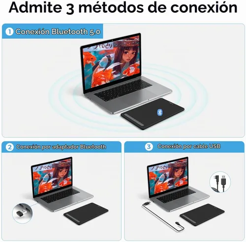 Vista 2 de XPPen - Tableta gráfica de dibujo Deco MW Bluetooth inalámbrica para computadora, lápiz X3 sin batería y 8 teclas de acceso directo, compatible