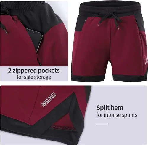 Vista 4 de ARSUXEO Pantalones cortos de correr para hombre con forro de 4 pulgadas, para entrenamiento, gimnasio, entrenamiento, atléticos, 2 bolsillos