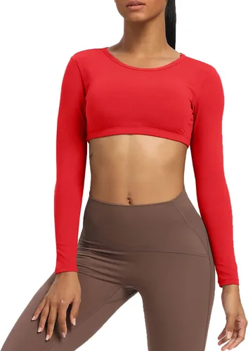 Vista 3 de Aoxjox Camiseta corta de manga larga para mujer, Clarissa sin espalda, para entrenamiento