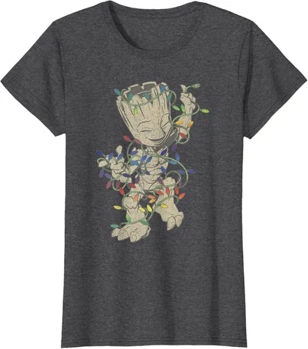 Vista 6 de Marvel Camiseta de luces navideñas Guardians Of The Galaxy Groot, Negro, S