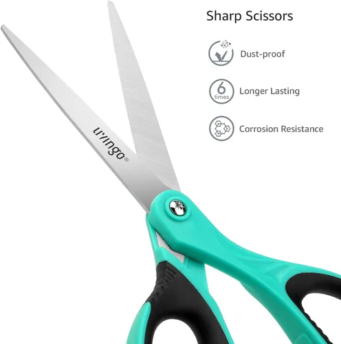 Vista 3 de LIVINGO Tijeras de 8.5 pulgadas para todo uso, paquete de 3 tijeras de hoja ultra afiladas, tijeras ergonómicas profesionales de agarre cómodo