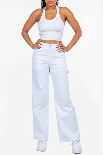 Vista 5 de Love Moda Pantalones de sarga de pierna recta de cintura alta para mujer con elastano