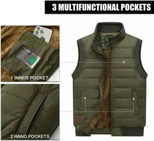 Vista 56 de Msmsse Chalecos de invierno para hombre, con forro polar, acolchado, casual, sin mangas