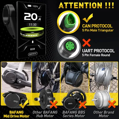 Vista 2 de BAFANG Display DPC18/C010 for BBS01B BBS02B BBSHD M400, M500 Mid Motor Pedal Assist eBike Computer Display with Automatic Backlight UART/CAN Protocol