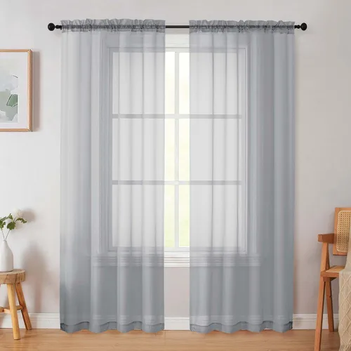 Vista 69 de 2 paneles de cortinas traslúcidas blancas para dormitorio, sala de estar, 96 pulgadas de largo, modernas, suaves, ligeras, con bolsillo para barra