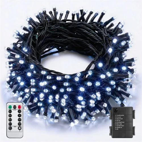 Vista 14 de ITICdecor Guirnalda de luces de Navidad de 33 pies, 100 LED, impermeable, funciona con pilas, 8 modos de luces decorativas para interiores