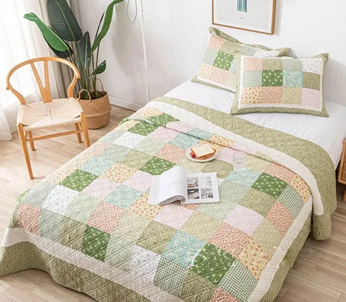 Vista 6 de vctops Juego de edredón de retazos tamaño matrimonial/queen, colcha acolchada de algodón con estampado floral, ligero y reversible, para todas
