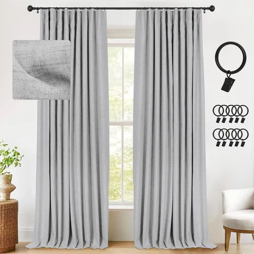 Vista 33 de INOVADAY Cortinas térmicas para puerta corredera 100% opacas para dormitorio, cortinas de puerta corrediza de vidrio extra anchas para patio, lino