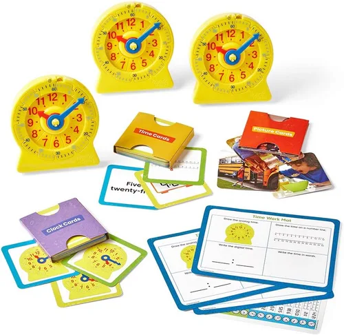 Vista 5 de Hand2Mind Telling Time Basics - Kit de actividades para aprender a decir la hora con reloj analógico para el aula, para niños, color amarillo