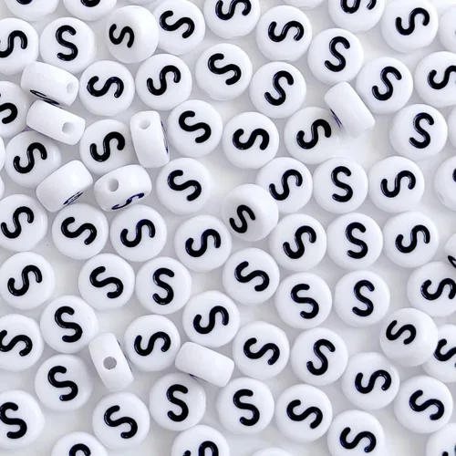 Vista 12 de 100 cuentas de letra, cuentas redondas blancas acrílicas del alfabeto de 0.157 x 0.276 pulgadas (0.157 x 0.276 in), cuentas vocales de letra A