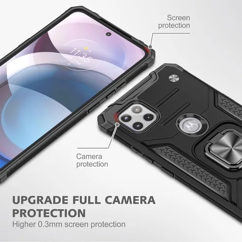 Vista 3 de Funda para Motorola One 5G ACE con protector de pantalla: grado militar giratorio de 360° con función atril a prueba de golpes para Motorola One 5G