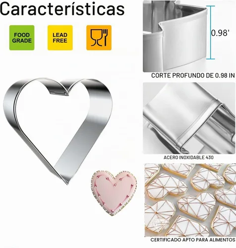 Vista 2 de Juego de 5 cortadores de galletas con forma de corazón para el día de San Valentín, moldes de acero inoxidable para aniversario, novia, compromiso