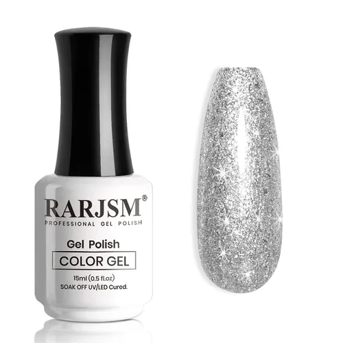 Vista 25 de RARJSM Esmalte de uñas de gel con purpurina de nieve, diamante brillante, gel de uñas de color blanco lechoso con pigmentos plateados y brillantes