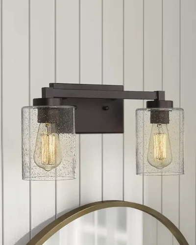 Vista 4 de Beionxii 2 luces de tocador de baño Aplique de pared vintage de bronce aceitado con vidrio transparente sembrado