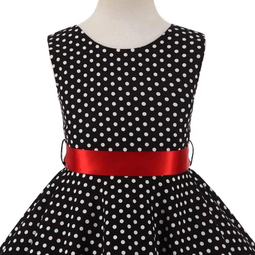 Vista 4 de Vestido de té para niñas, estilo vintage, de los años 50, con diseño de lunares, estilo Rockabilly para fiesta de graduación, vestido de té
