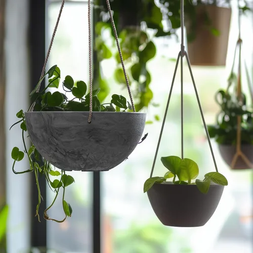 Vista 6 de LA JOLIE MUSE Macetas Colgantes para Flores y Plantas - 9.84 Pulgadas Interiores Exteriores Balcón Patio Juego de Jardineras Colgantes de 2
