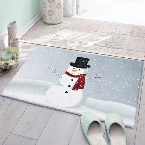 Vista 4 de T&H XHome Tapete antideslizante para interiores, absorbente, suave, peludo, diseño de muñeco de nieve, copo de nieve, lavable, duradero, tapete