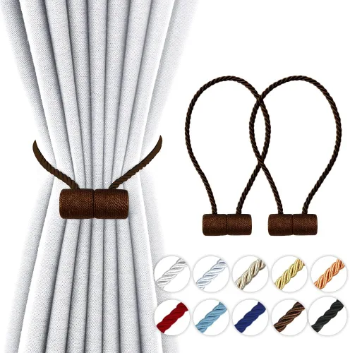 Vista 8 de Alzapaños magnéticos fuertes de 18 pulgadas, sujetadores de cortina modernos, estilo trenzado, cuerda decorativa para cortinas (2 unidades, beige)