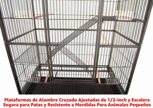 Vista 4 de Jaula Grande de Hierro Forjado de 54 Pulgadas de 4 Niveles a Prueba de Masticación con Espaciado de Alambre Ajustado de 1/2 Pulgada para Hurón