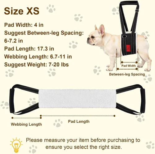 Vista 4 de Arnés de elevación para perros – Arnés ajustable para patas traseras con soporte suave para perros mayores, lesionados y discapacitados después