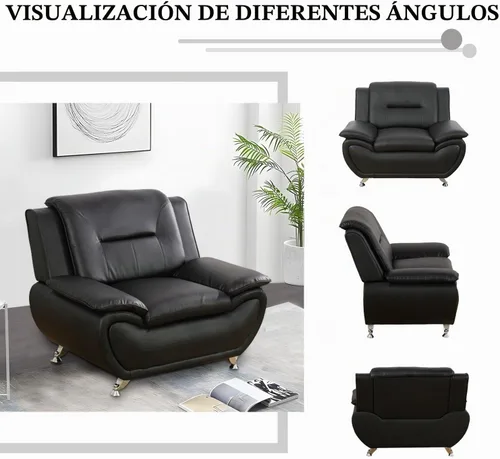 Vista 5 de Juego de sofá de piel sintética para sala de estar, muebles de sala de estar, juego de sofá moderno con sofá de 3 plazas, sofá biplaza y sillón