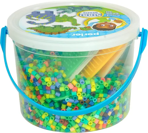 Vista 2 de Perler Kit de actividades para manualidades con cuentas de dinosaurios, 5004 piezas 5000 Beads, 2 Pegboards, Pattern, Ironing Paper, and more