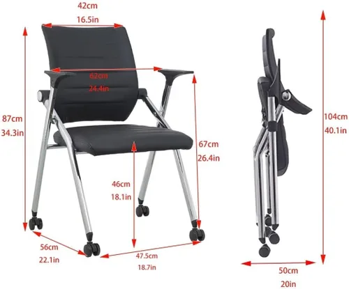 Vista 2 de Silla de escritorio plegable para espacios pequeños, sillas de escritorio para dormitorio con asientos y ruedas acolchados, sillas de escritorio