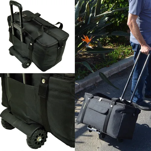 Vista 3 de Black Knights - Enfriador de picnic de viaje con ruedas con licencia del ejército, capacidad para 64 latas, enfriador plegable a prueba de fugas