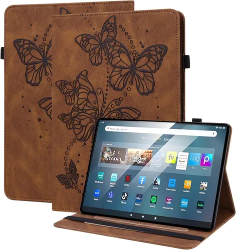 Vista 12 de Funda para Amazon Kindle Fire Max 11 (13ª generación, versión 2023) de 11 pulgadas, piel sintética, con soporte de mariposa en relieve, con lápiz