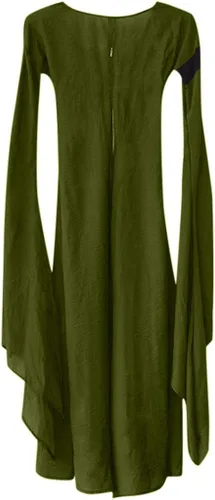 Vista 5 de Ymosrh Disfraces de Halloween para mujer, vestido renacentista, medieval, manga trompeta, vestido largo, vestido largo, vestido largo, disfraces