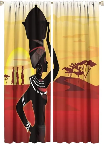 Vista 35 de Cortina de mujer africana, con estampado étnico tribal y étnico, reducción de ruido, para dormitorio, sala de estar, cortinas con aislamiento