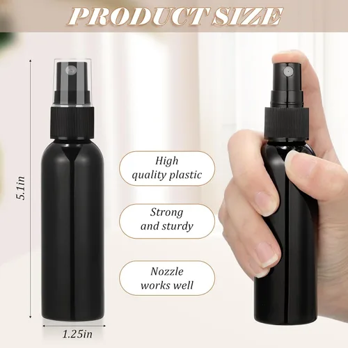 Vista 2 de Tanlade 100 botellas pequeñas de spray de 2 onzas rellenables, mini Spritzer, botella de plástico vacía transparente, recargable, reutilizable, Negro