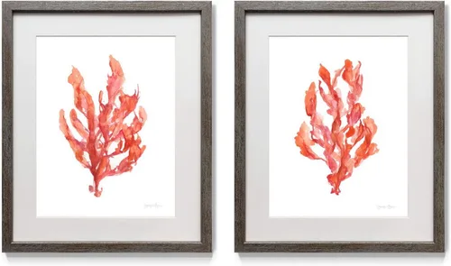 Vista 26 de Renditions Gallery Antique Coral in Navy (1) 2 Piece Framed Artwork Set, Underwater Ocean Themed Pair, Blue, Modern Distressed Silver Frame, White