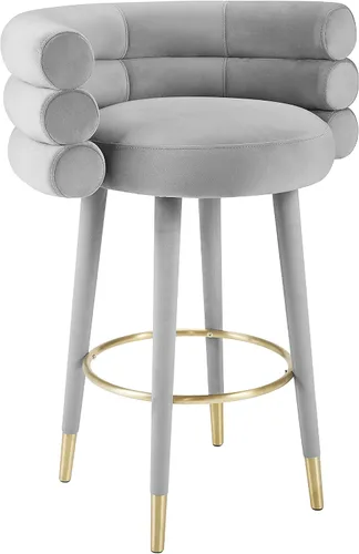 Vista 11 de Tov Furniture Betty - Taburete tapizado de terciopelo con patas de punta dorada (negro)