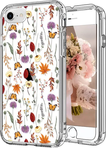 Vista 8 de ICEDIO Funda para iPhone SE 2022/2020, 8, 7 - TPU Transparente, Diseño de Flores Florecientes Coloridas, con Protector de Pantalla para Niñas