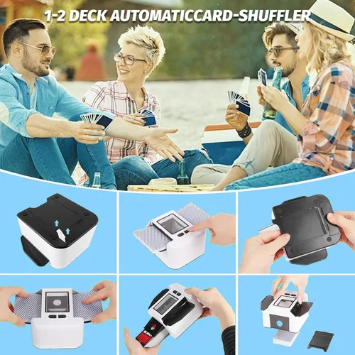 Vista 3 de Barajador de cartas automático recargable, barajador eléctrico de 2 cubiertas para póker, UNO, Yu-Gi-Oh, Blackjack y más