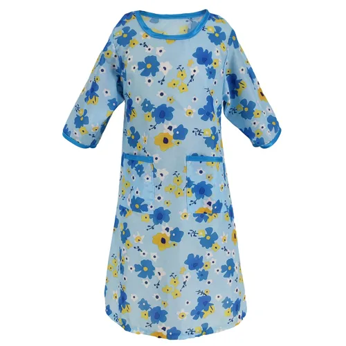 Vista 7 de Ruina Disfraz de anciana para niños, 100 días de escuela con peluca gris, vestido azul para niños, gafas, cadena de vidrio, collar, bastón de globo