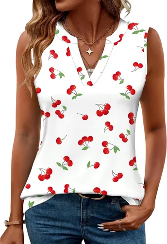 Vista 15 de Romanstii Camisas sin mangas para mujer, estilo casual, de verano, cuello en V, blusas elegantes, túnica