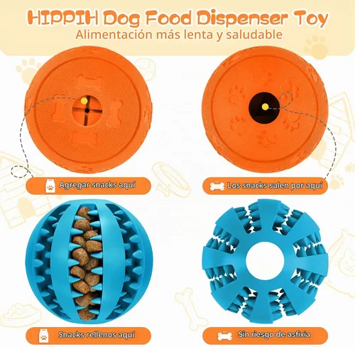 Vista 5 de HIPPIH Paquete de 2 rompecabezas para perros, juguetes interactivos para dispensar golosinas, juguetes duraderos para cachorros para dentición
