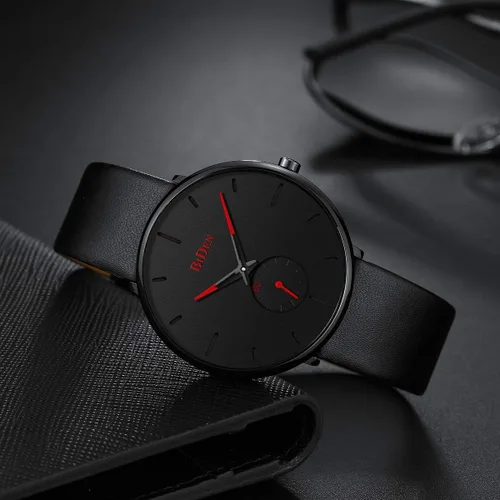 Vista 4 de Reloj de pulsera para hombre, minimalista, ultrafino, impermeable, elegante, elegante, de lujo, de cuarzo, analógico