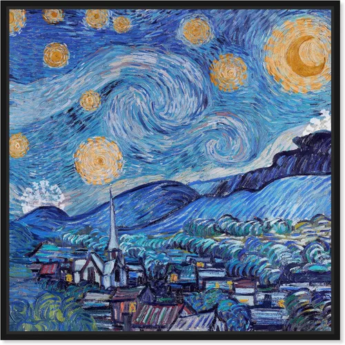 Vista 10 de The Oliver Gal Artist Co. Lienzo cuadrado tradicional de noche estrellada de 12 x 12 pulgadas, arte de pared cuadrado de noche estrellada, color azul