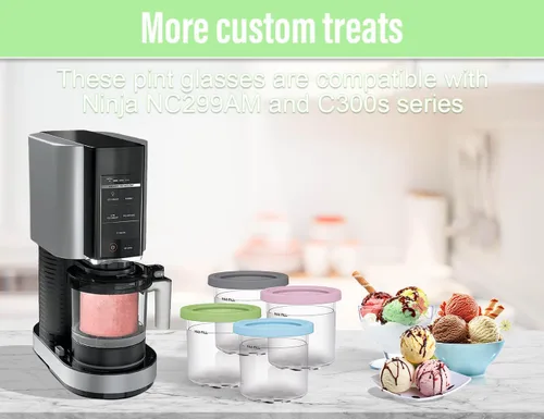 Vista 3 de Litex Pintas Creami - Paquete de 4 pintas y tapas de creami, olla para batidos compatible con la máquina de hacer helados serie NC299AMZ y NC300s