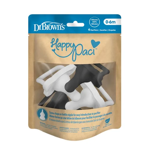 Vista 9 de Dr. Brown's HappyPaci Chupete para bebé, negro, gris, blanco, 0.0-19.7 ft Gris/Negro/Blanco