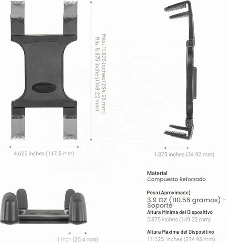 Vista 8 de ARKON Mounts - Soporte para tablet de agarre delgado con soporte doble robusto para taza de automóvil, soporte universal para tableta, soporte