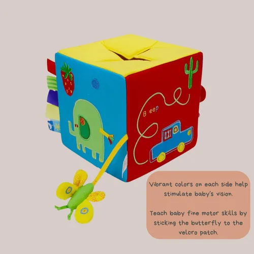 Vista 7 de Genius Baby Toys Caja de regalo y juego original de sorpresa, bordado a mano con 8 juguetes sensoriales y táctiles de felpa para bebés, cubo