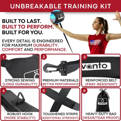 Vista 6 de OVANTO Volleyball Training Equipment Aid – Adjustable Practice Volleyball Kit