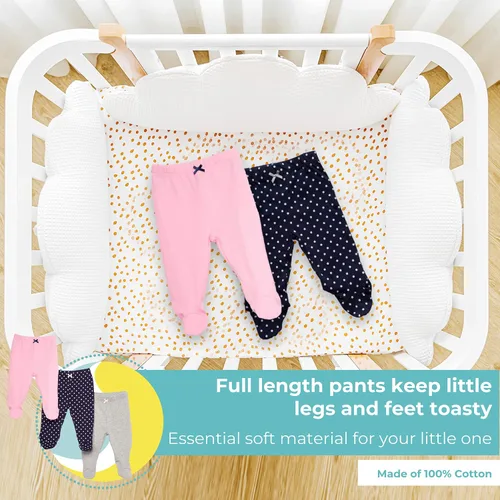 Vista 5 de Spasilk Paquete de 3 pantalones de algodón con pies para bebé niña