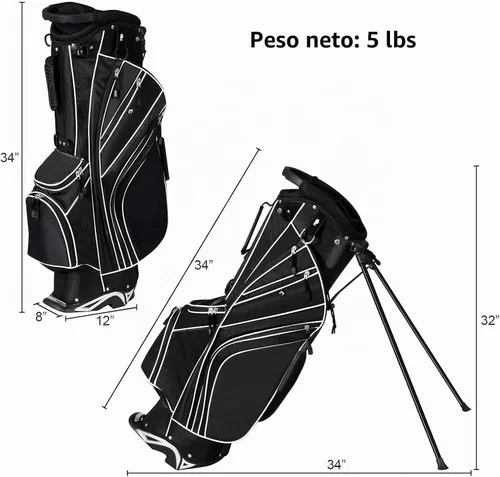 Vista 6 de Mayjooy Golf Stand Bag, Portable Carry Golf Bag w/Ergonomic Dual Straps & 6 Way Top Divider, Lightweight Carry Organizer Pocket w/Umbrella Ring Negro