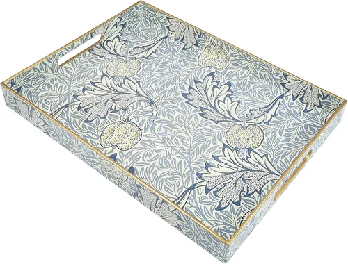 Vista 13 de Bandeja rectangular de plástico para servir con asas, elegante bandeja decorativa para mesa de café, otomana, sala de estar, cocina, uso al aire
